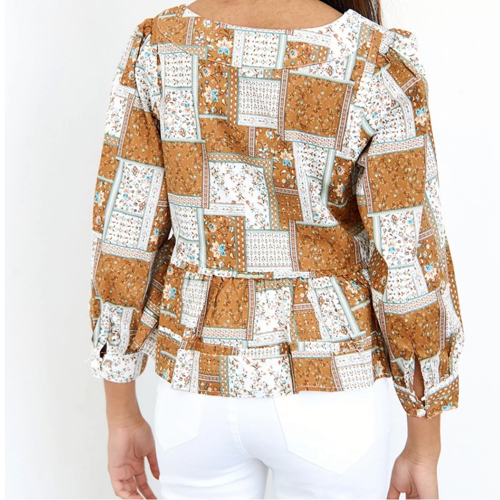 NWT Fab’rik Willa Patchwork Long Sleeve Blouse size Small - Picture 2 of 2